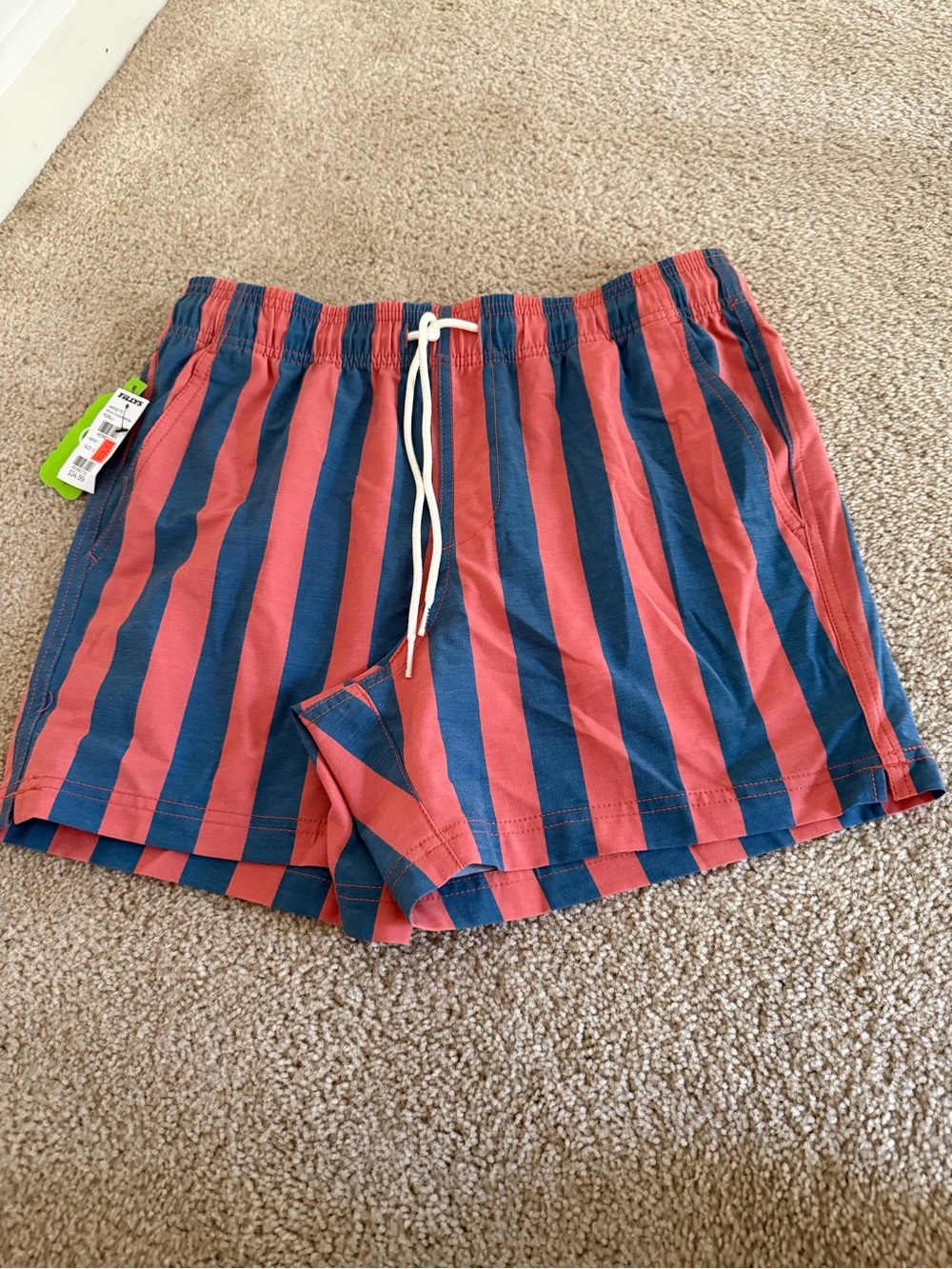 RSQ Coral Red and Navy Stripe Swim Trunks Small NWT